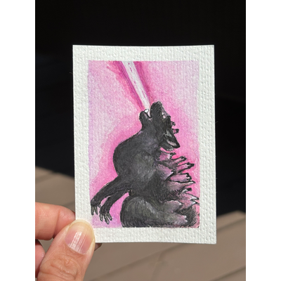 ACEO original, Catzilla aceo art card thumbnail 1