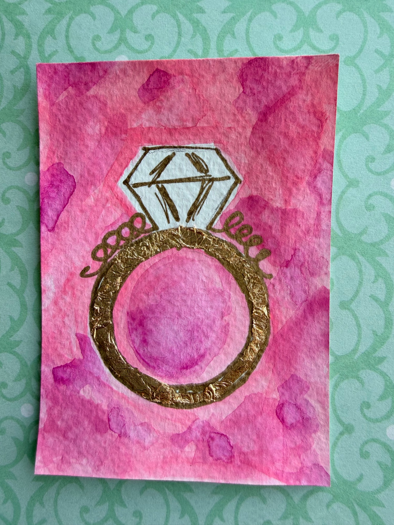 Coral Engagement Ring aceo art card