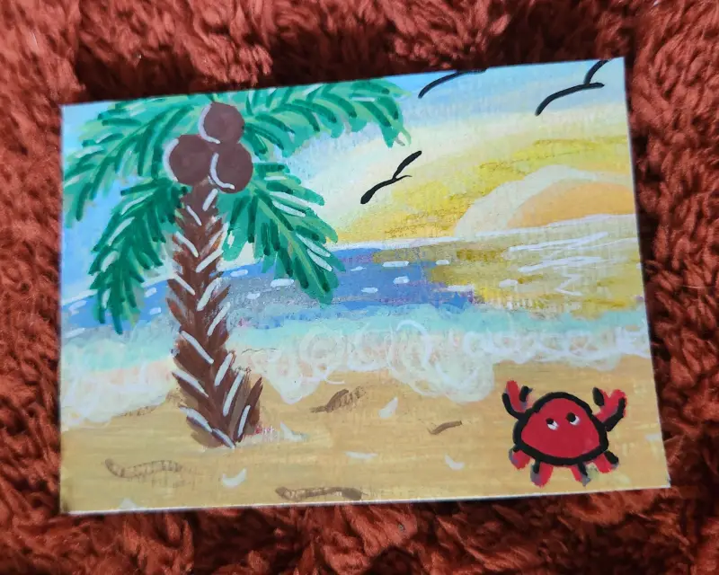 Crabby Sunset aceo art card