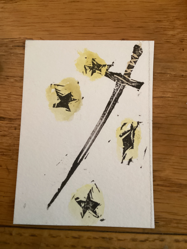 Sword line cut 2/3 aceo art card