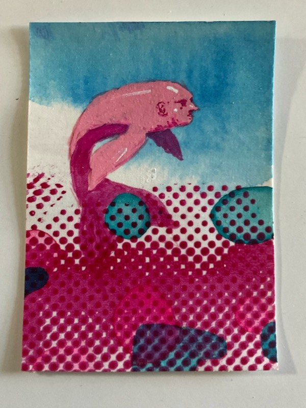 The old man and the strawberry sea aceo art card