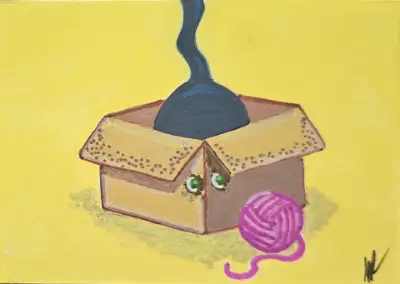 "Box Cat" Cozy Cats Series #1 of 5 aceo art card thumbnail 1
