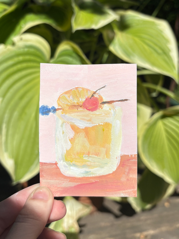 ACEO Original Whiskey Sour Painting | Hand Painted Cocktail Miniature Art aceo art card