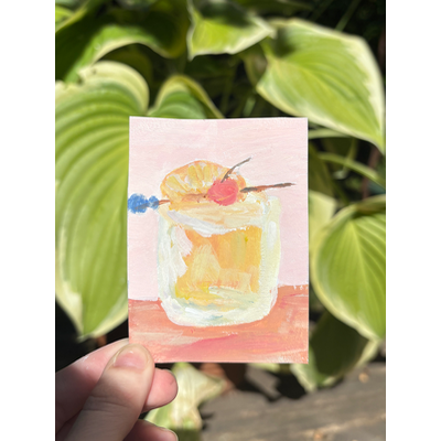 ACEO Original Whiskey Sour Painting | Hand Painted Cocktail Miniature Art aceo art card thumbnail 1