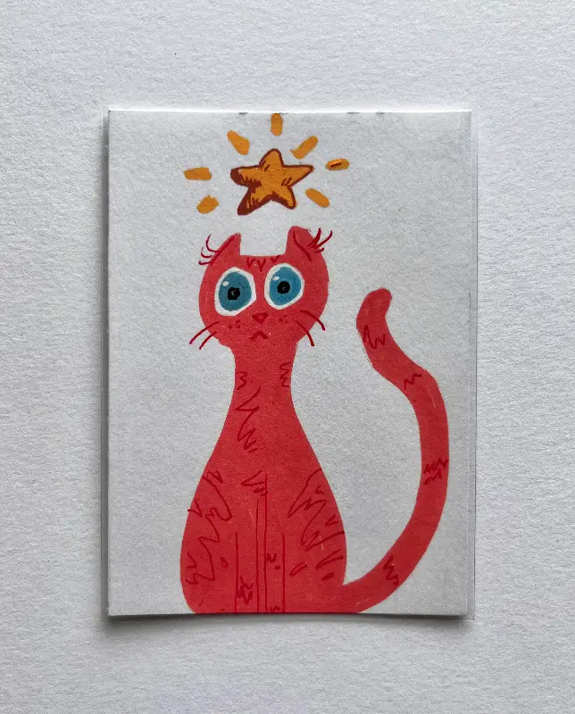 minimalist star-cat 2/3 | acrylic marker, pen aceo art card