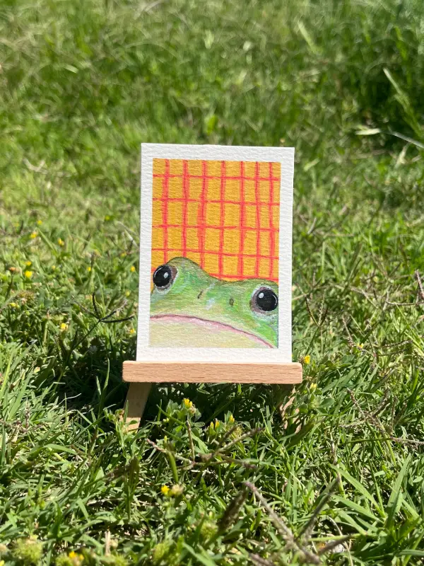 Peeking Frog aceo art card