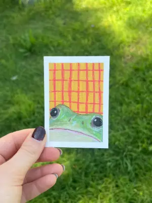 Peeking Frog aceo art card thumbnail 2