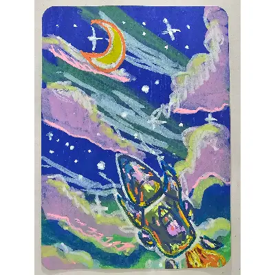 Fly Me To The Moon aceo art card thumbnail 1