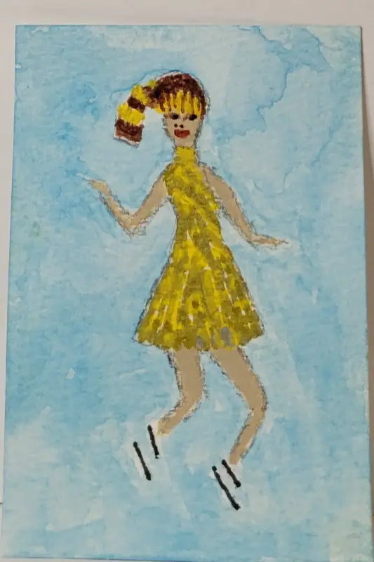 Alyssa in Gold Ice Skating aceo art card