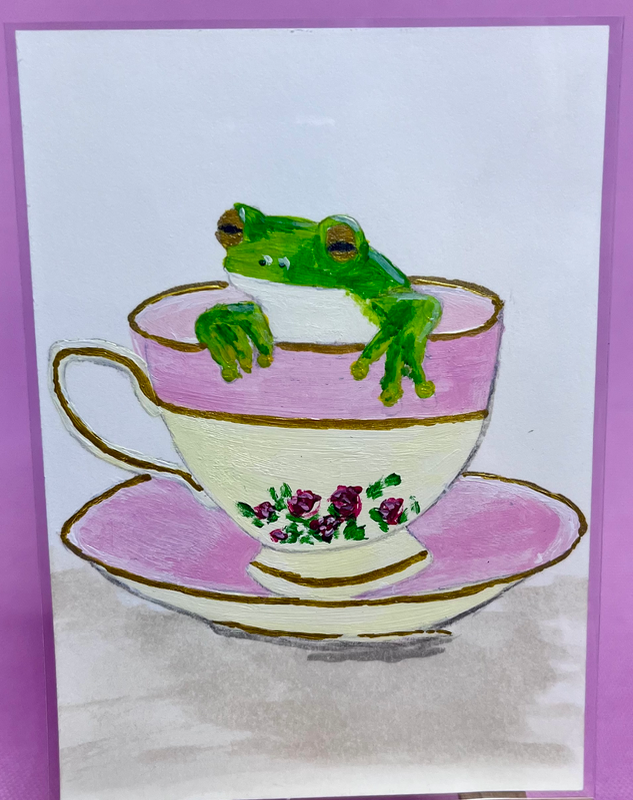 Hop into Tea Time aceo art card