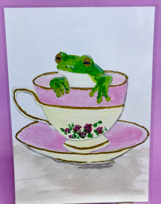 Hop into Tea Time aceo art card thumbnail 1