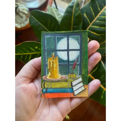 Book and Candle aceo art card thumbnail 2