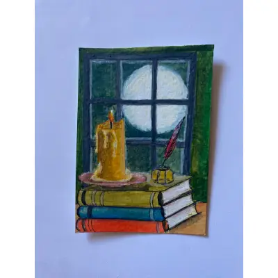 Book and Candle aceo art card thumbnail 3