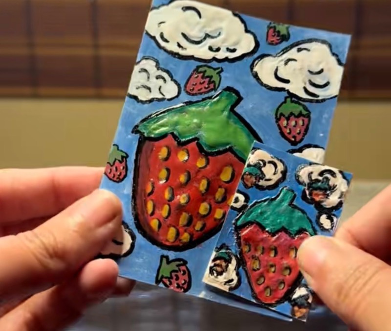 Heavenly Strawberry (textured/3D) with Mini Artwork by AThingCalledWhimsy aceo art card