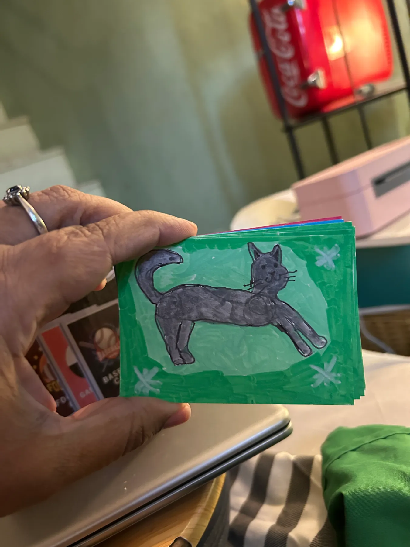 Gray Stretching Cat Two aceo art card