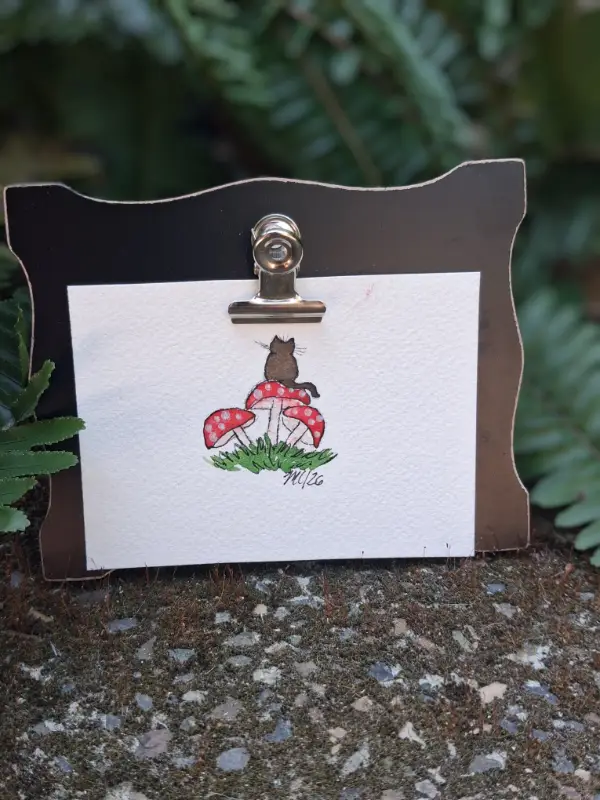 Mushroom Cat aceo art card