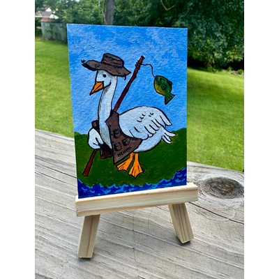 Fishing Goose aceo art card thumbnail 2