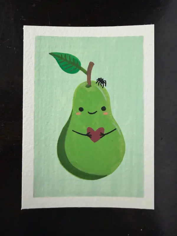 Pear & Spider aceo art card
