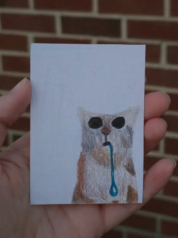 Kitty drooling aceo art card