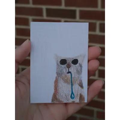 Kitty drooling aceo art card thumbnail 1