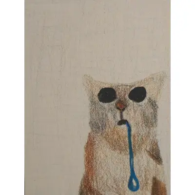 Kitty drooling aceo art card thumbnail 2
