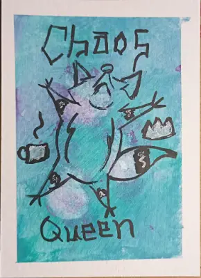 Crashed out Queen aceo art card thumbnail 2