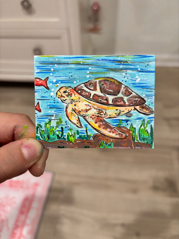 Turtle Swimming in the Sea aceo art card
