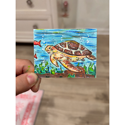 Turtle Swimming in the Sea aceo art card thumbnail 1
