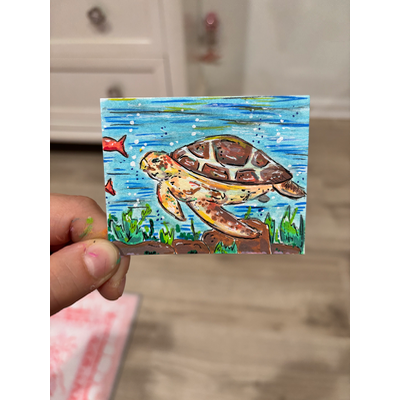 Turtle Swimming in the Sea aceo art card thumbnail 3