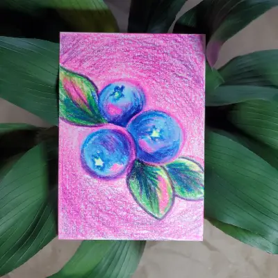 Sketched Blueberries aceo art card thumbnail 1