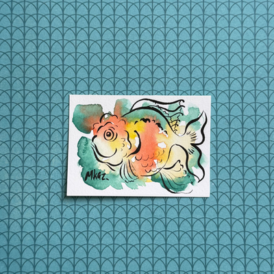 Goldfish aceo art card thumbnail 1