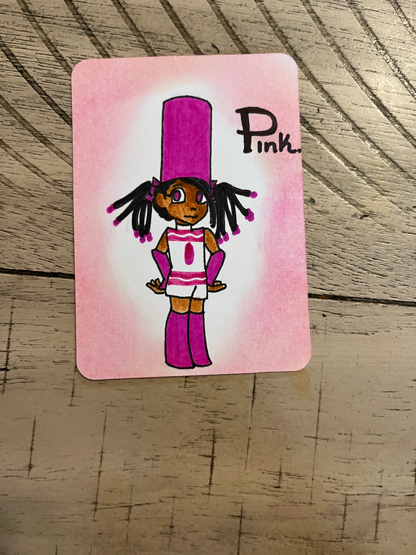 Pink Marker Girl aceo art card