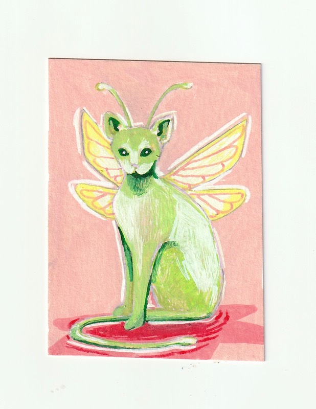 Alien Cat aceo art card