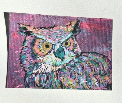 Whooo are you? Colortastic Owl aceo art card thumbnail 2