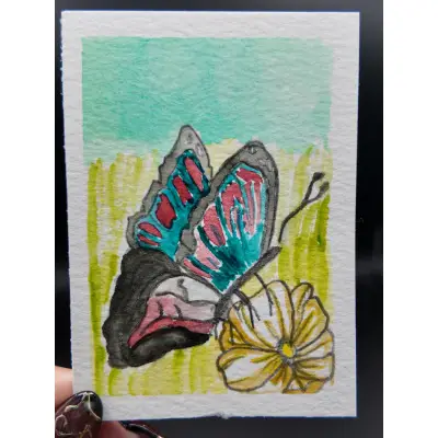 Butterfly  Original ACEO — Watercolor on Watercolor Paper By Melody, Age 13 aceo art card thumbnail 1