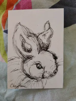 Bunny Rabbit ACEO Original pen n ink by CheyAnne aceo art card thumbnail 1