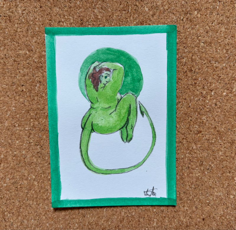 Green Apple aceo art card