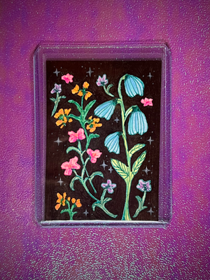 “Flowers at Midnight” Original Art Flower Drawing aceo art card thumbnail 2