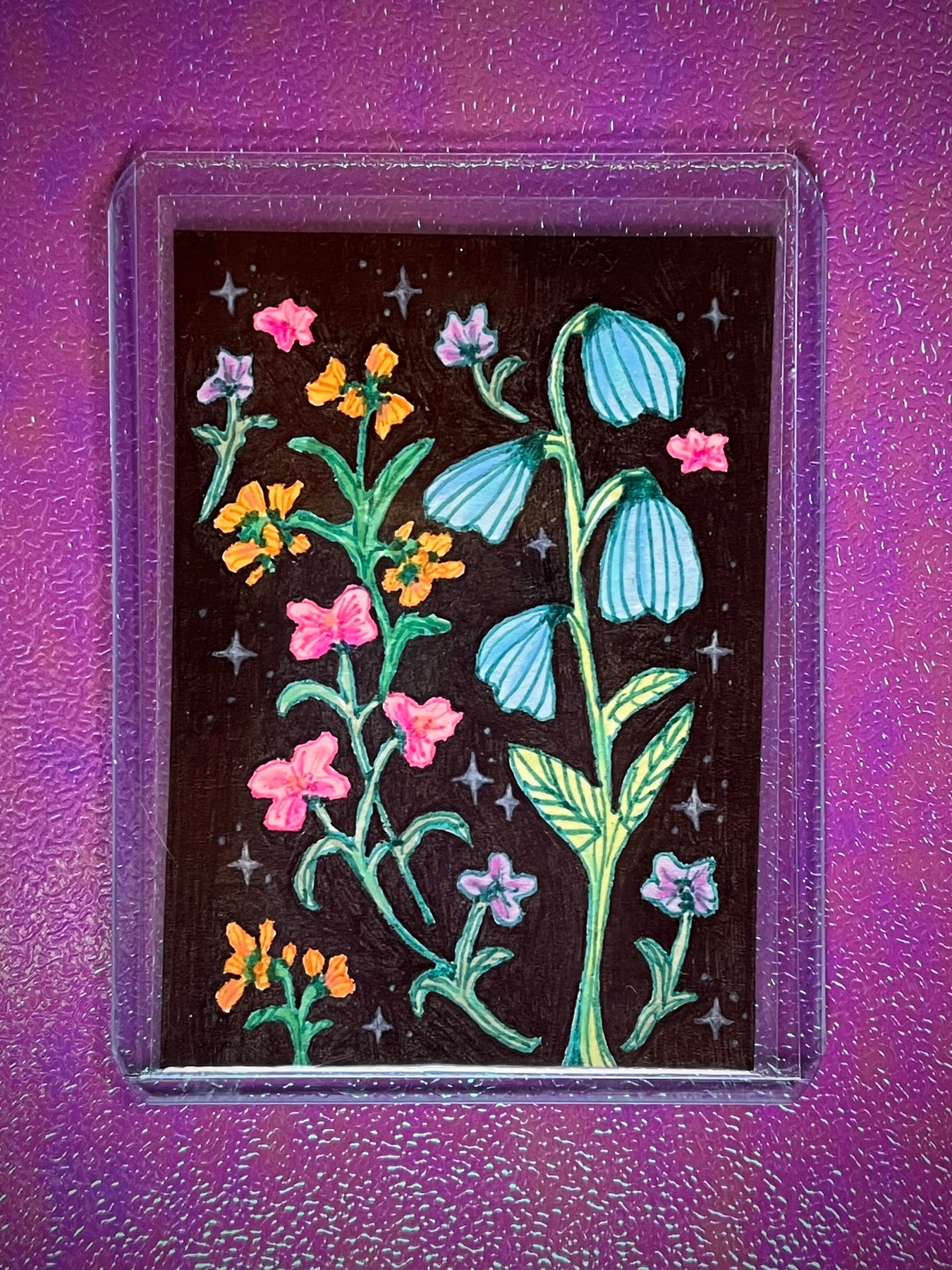 “Flowers at Midnight” Original Art Flower Drawing aceo art card