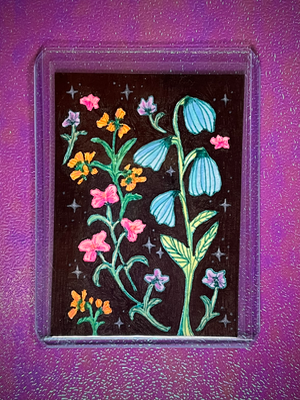 “Flowers at Midnight” Original Art Flower Drawing aceo art card thumbnail 1