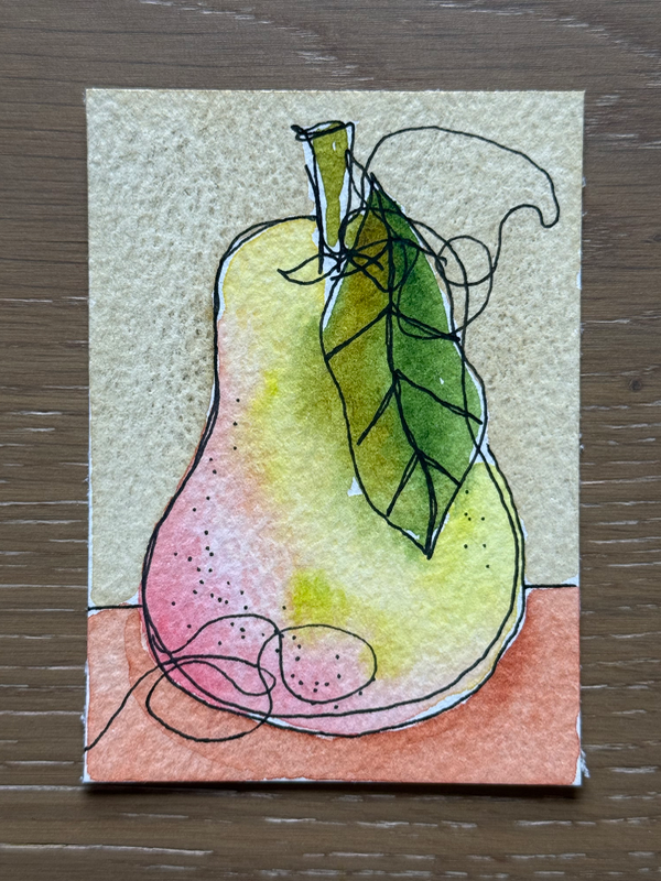 Continuous Line Pear aceo art card