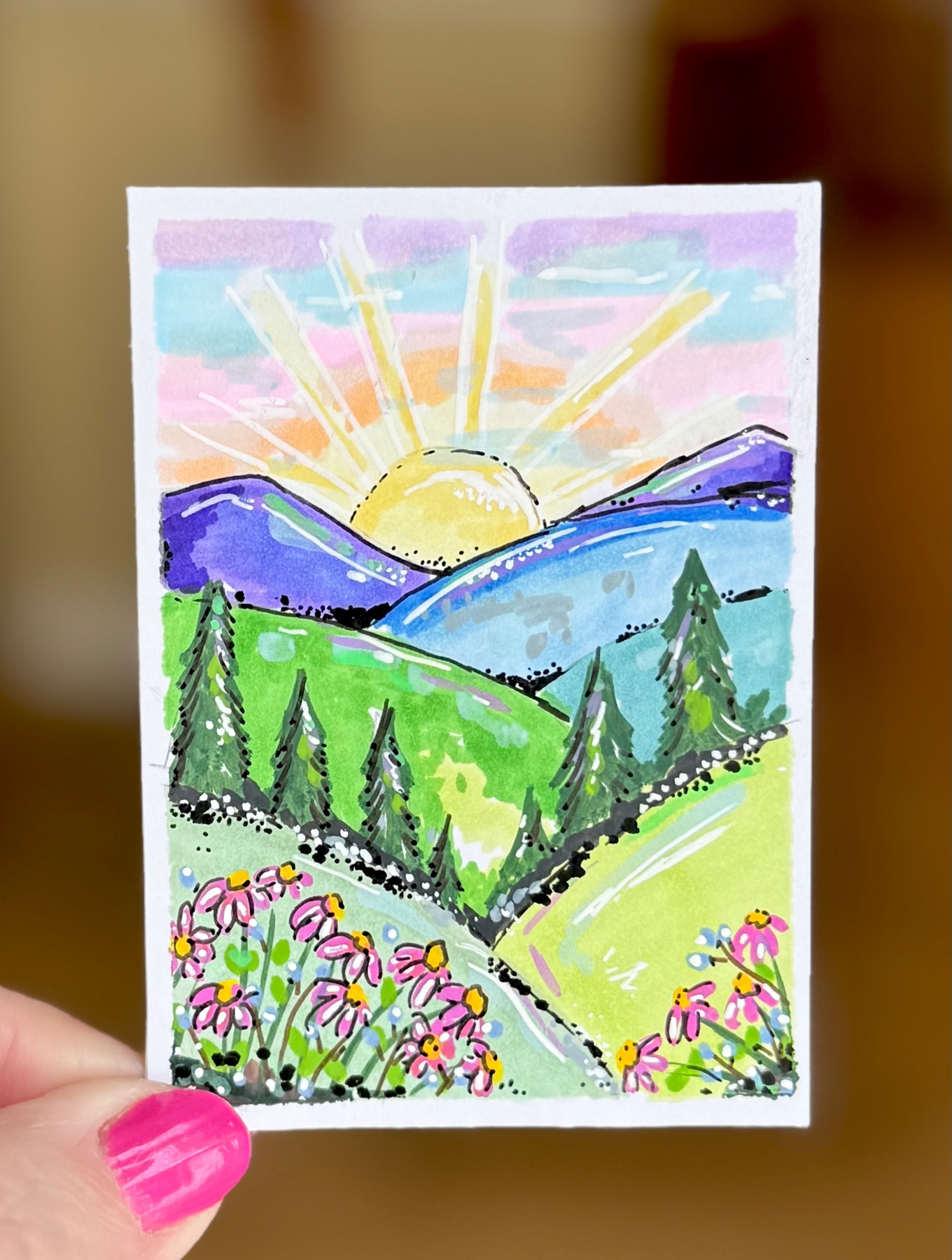 Mountain Sunshine aceo art card