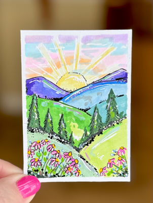 Mountain Sunshine aceo art card thumbnail 1