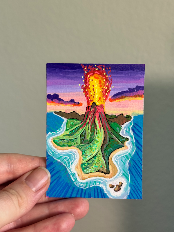 Volcano island aceo art card