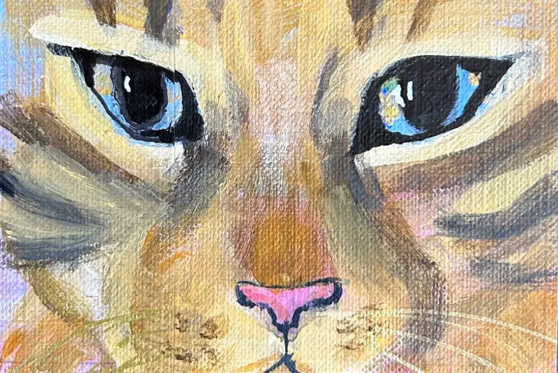 ACEO original tiny painting Cat Closeup Maine Coon by Gale acrylic handmade 2.5x3.5" aceo art card