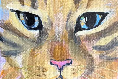 ACEO original tiny painting Cat Closeup Maine Coon by Gale acrylic handmade 2.5x3.5" aceo art card thumbnail 1
