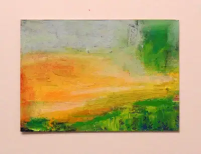 Yellow Landscape Original Art Oil Painting ACEO aceo art card thumbnail 2