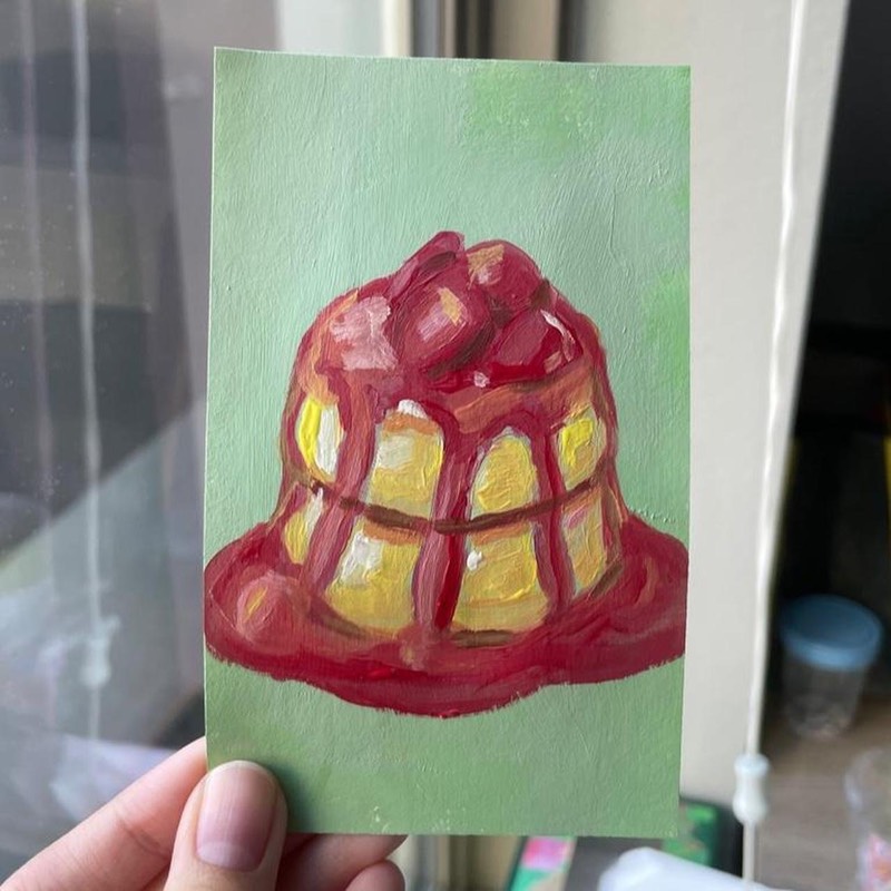Strawberry Stacked Fluffy Pancakes ACEO Painting aceo art card