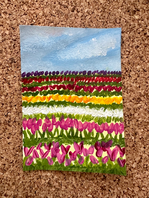 Spring Tulip Field aceo art card thumbnail 1