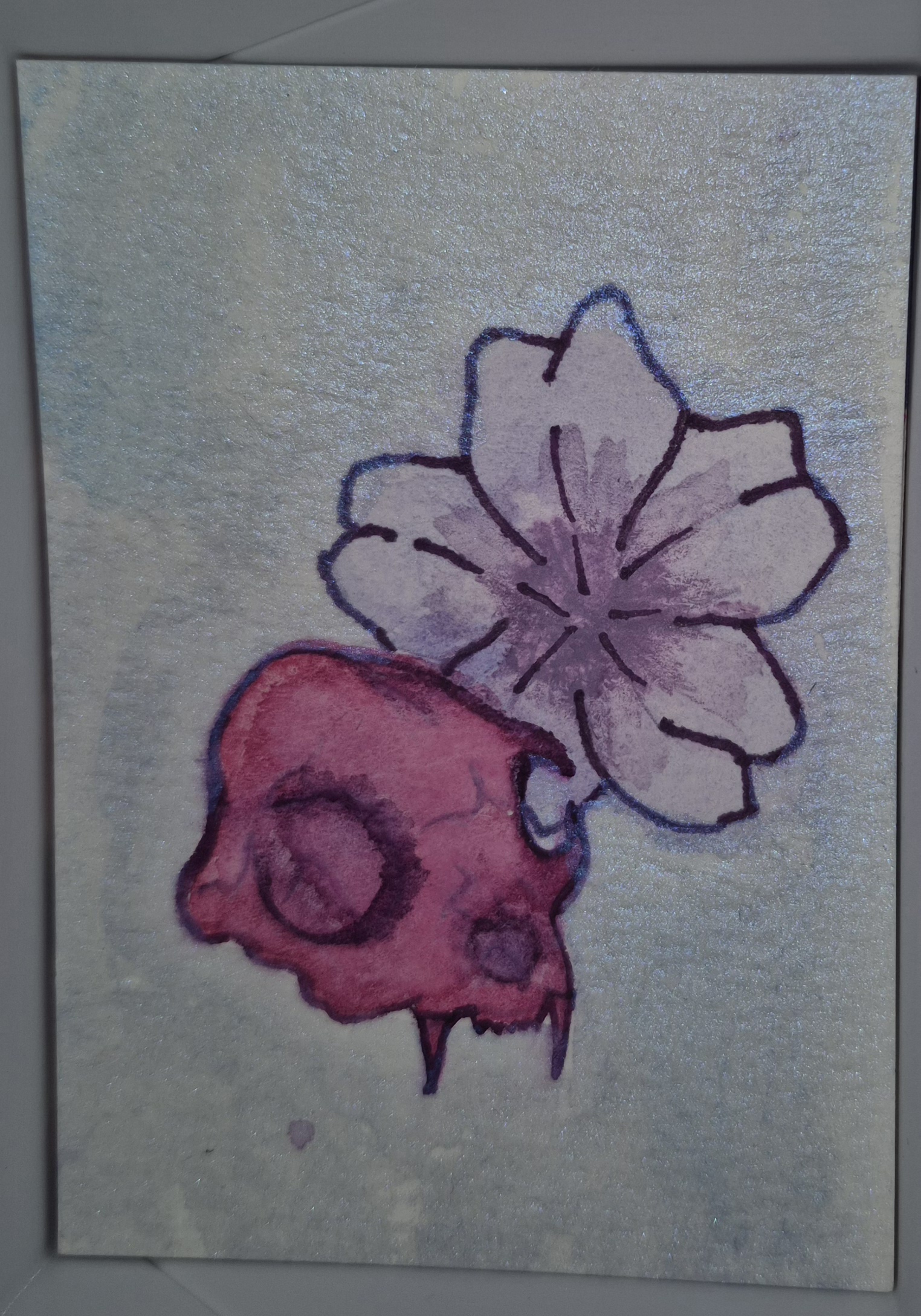 Pink Cat and Flower aceo art card